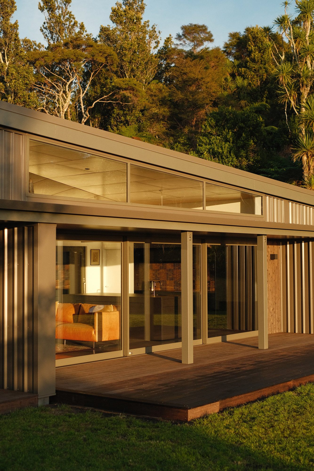 Sunrise: morning light through main living areas and clerestory glazing