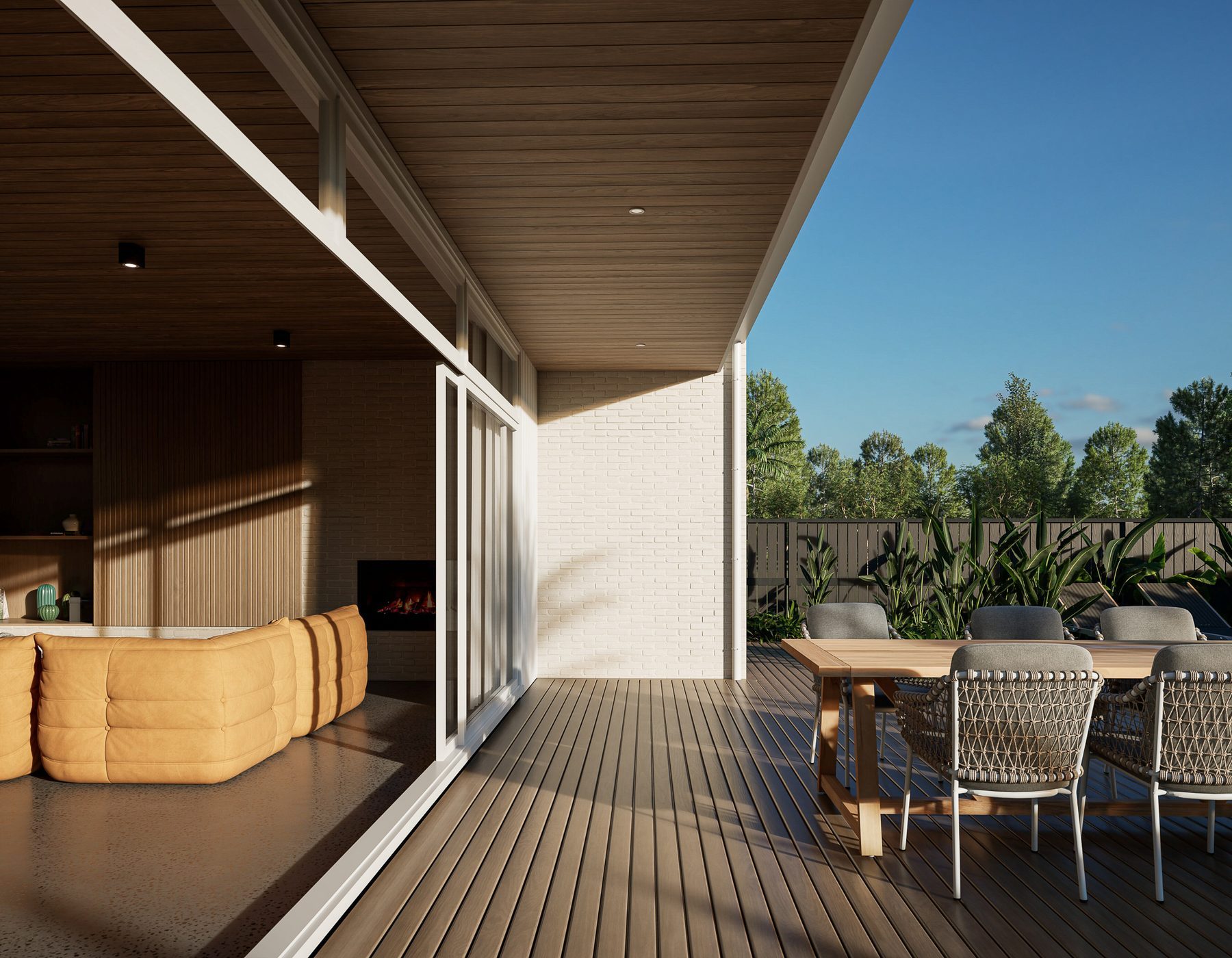 Covered outdoor living to the pool.