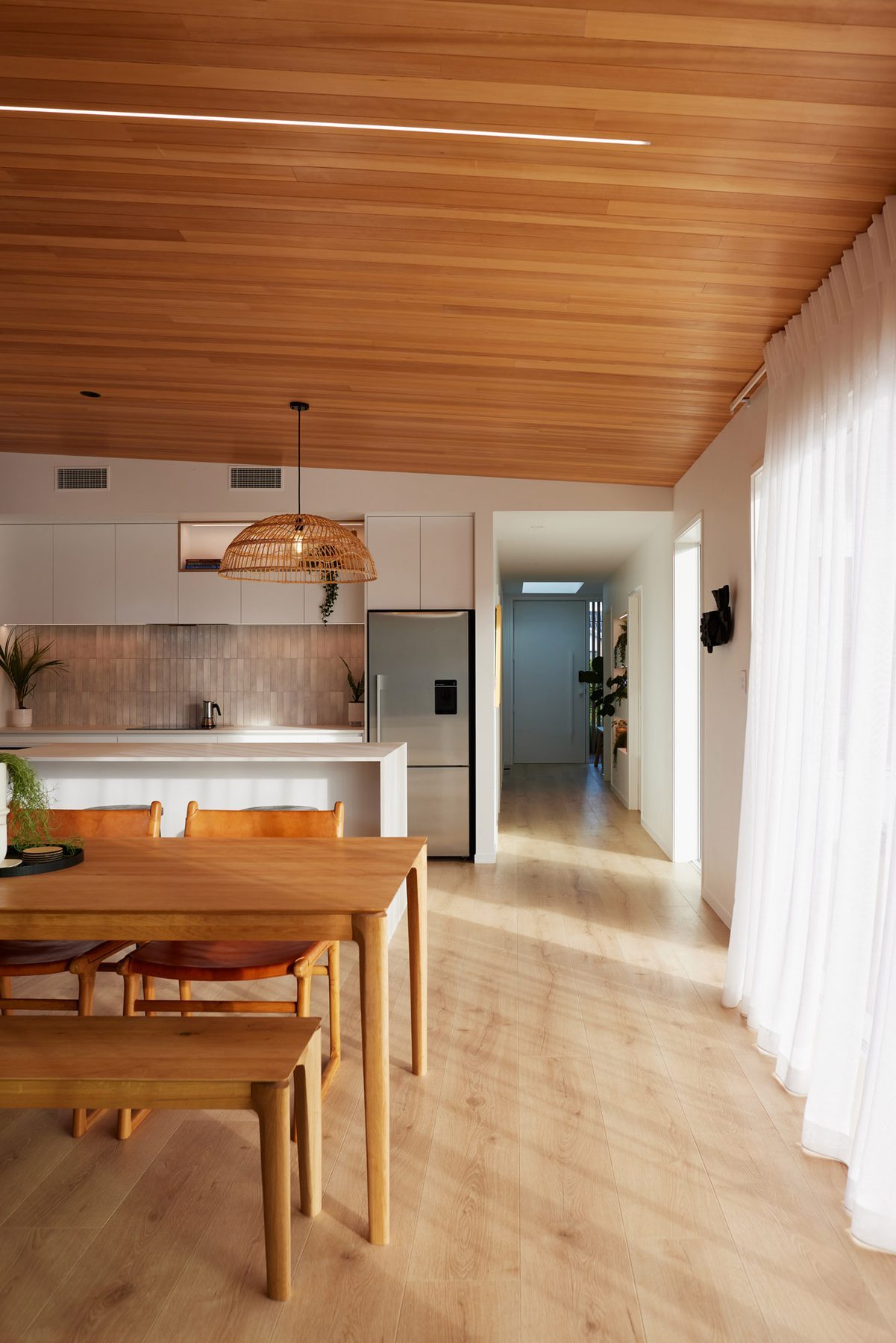 Hemlock-sarked ceiling over the dining space.