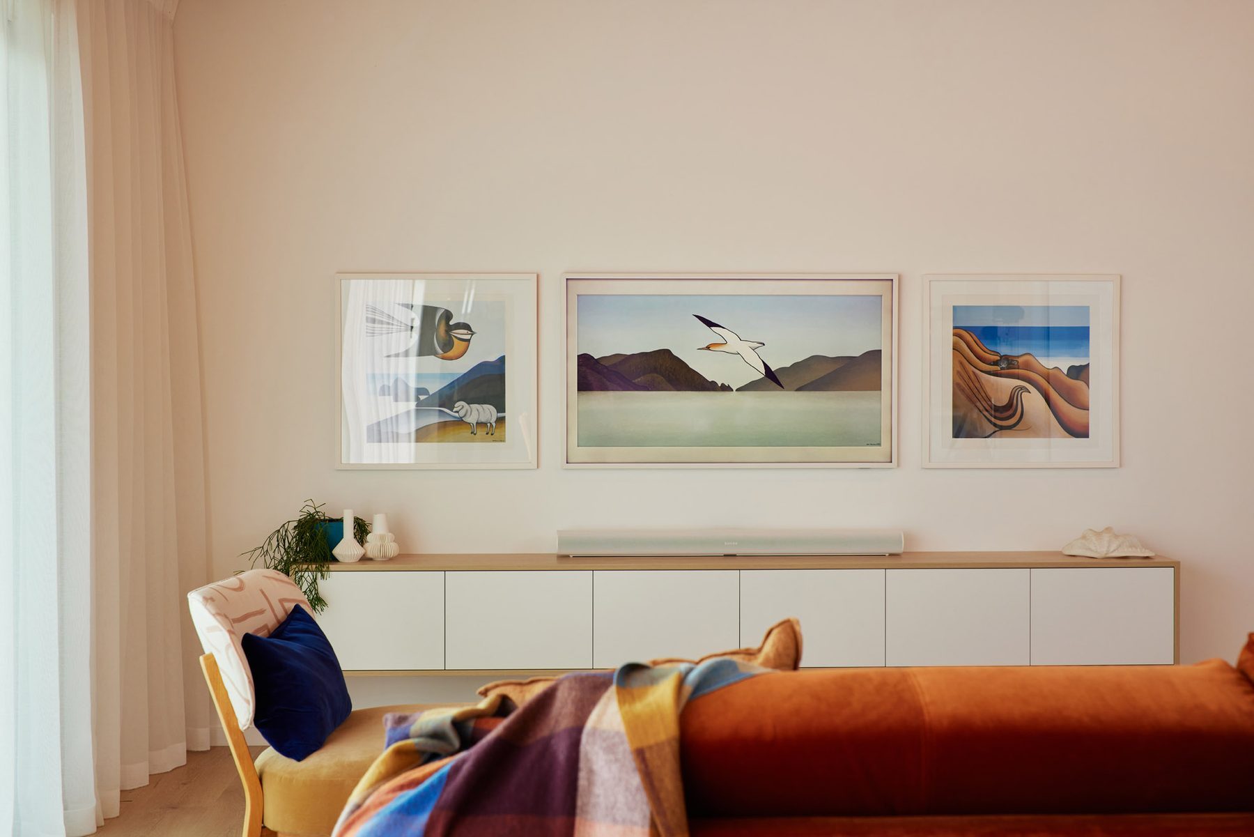 Built-in joinery and curated art.